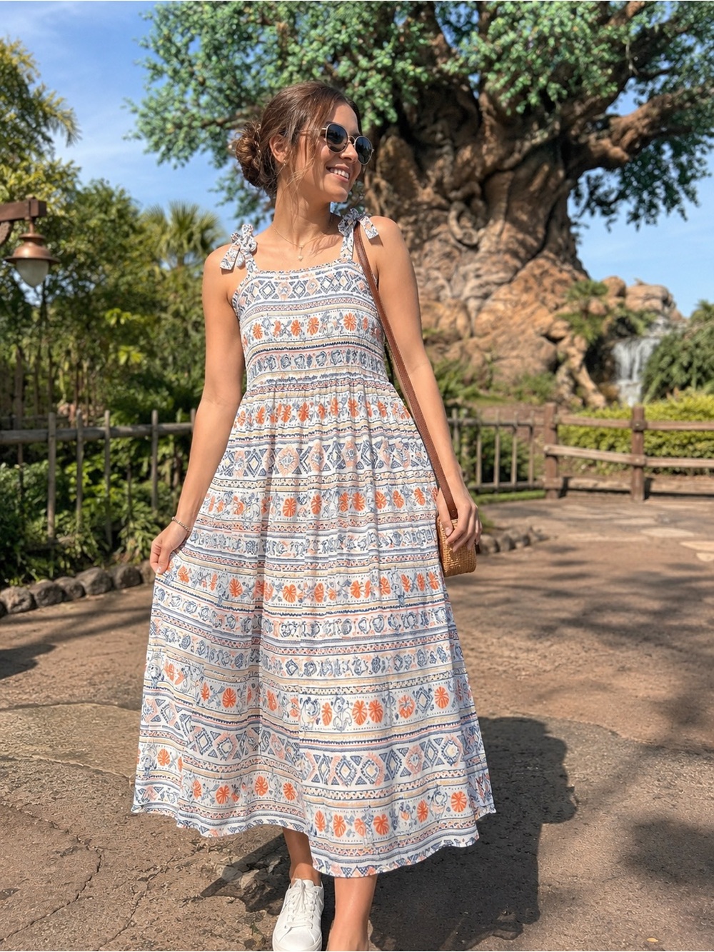 DISNEY LION KING Women’s White and Orange Printed Tie-Shoulder Sundress